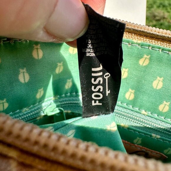 VTG Fossil Key Per Purse Crossbody Shoulder Bag Retro Multi-colored Orange Tan C - Picture 7 of 15